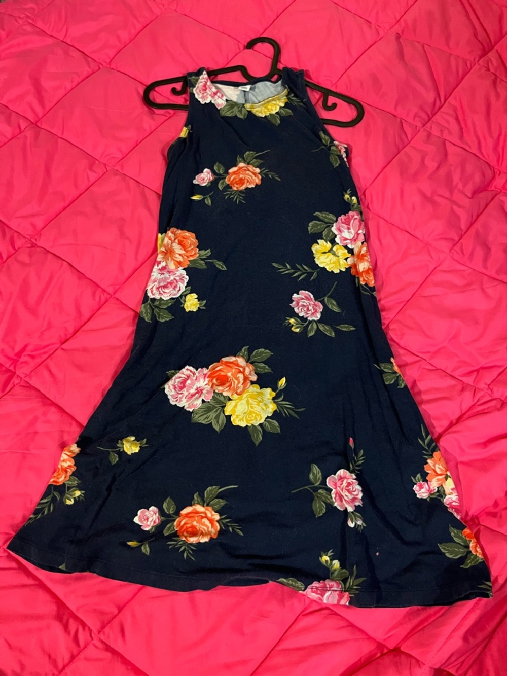 Old Navy Navy Floral Tank Dress with Pink and Yellow Blooms